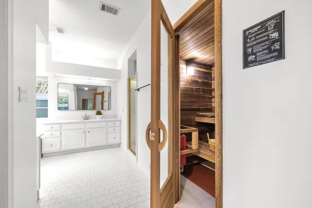 a bathroom with a bathtub