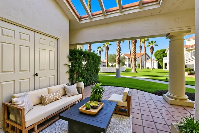 a outdoor living space with furniture and garden view