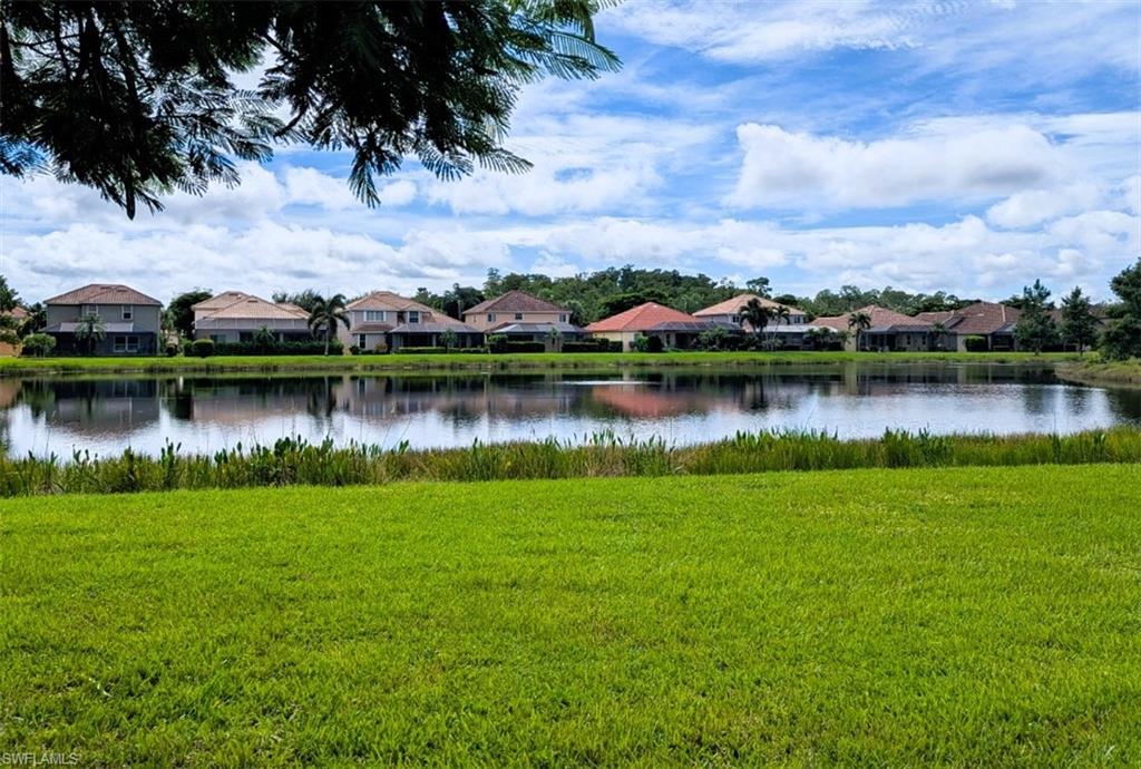a view of a lake with a city