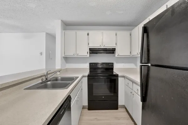 a kitchen with a sink appliances and cabinets