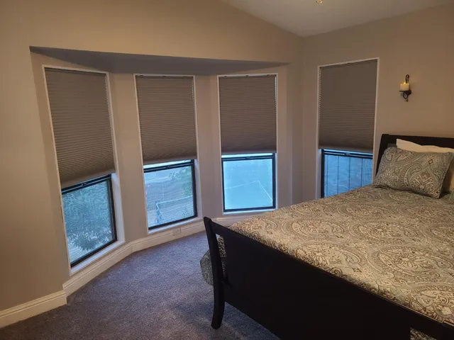 a view of a room with racks on the wall