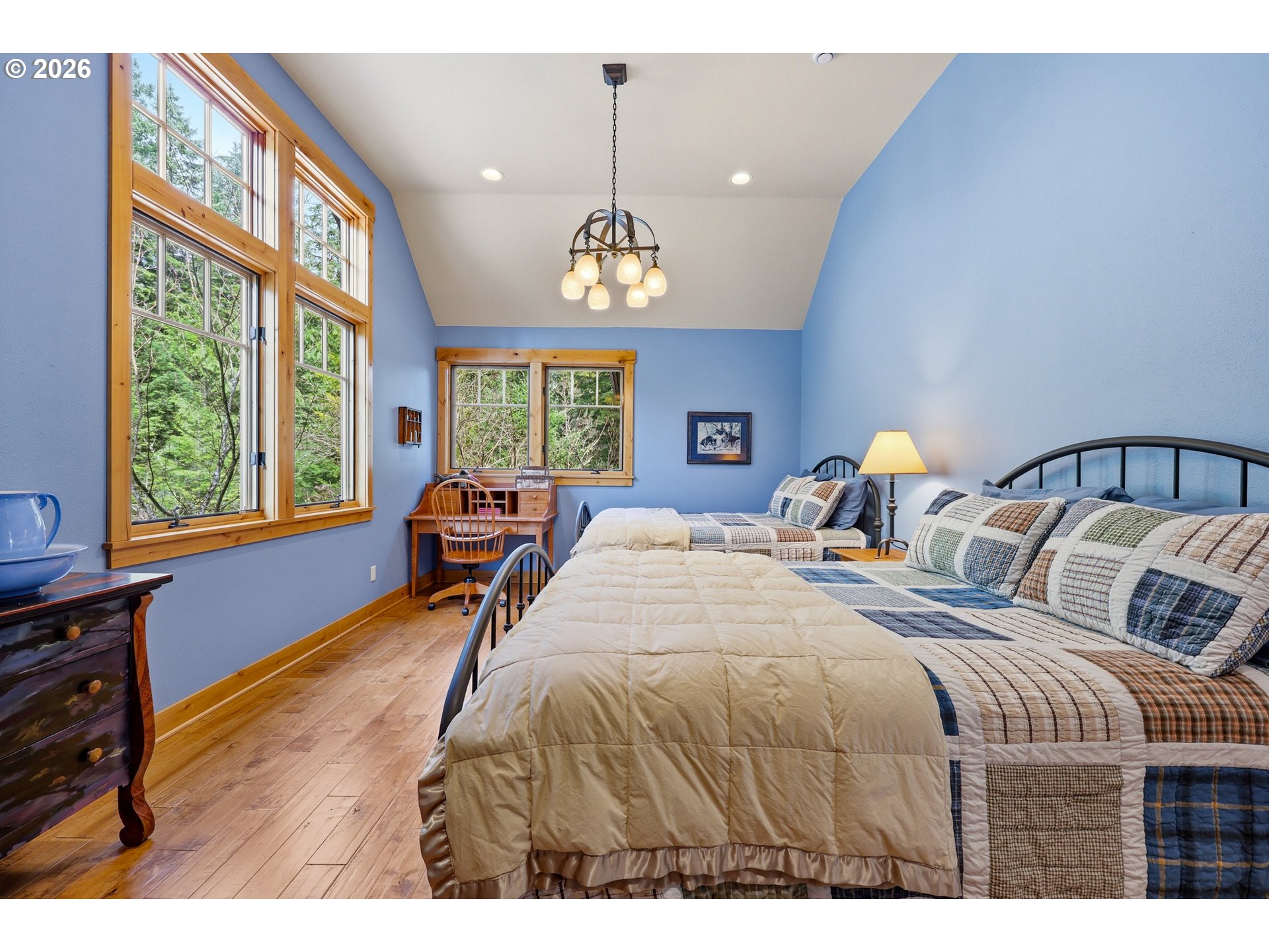 20680 East Glacier View Road Rhododendron, OR 97049 - Photo 30 of 48 a bedroom with a bed and a large window