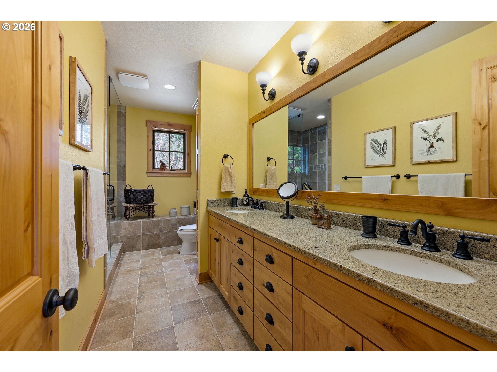 20680 East Glacier View Road Rhododendron, OR 97049 - Photo 31 of 48 a bathroom with a granite countertop sink mirror and toilet