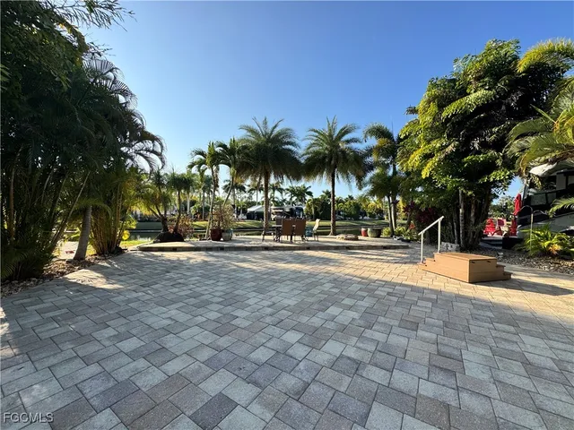 a row of palm trees and a yard