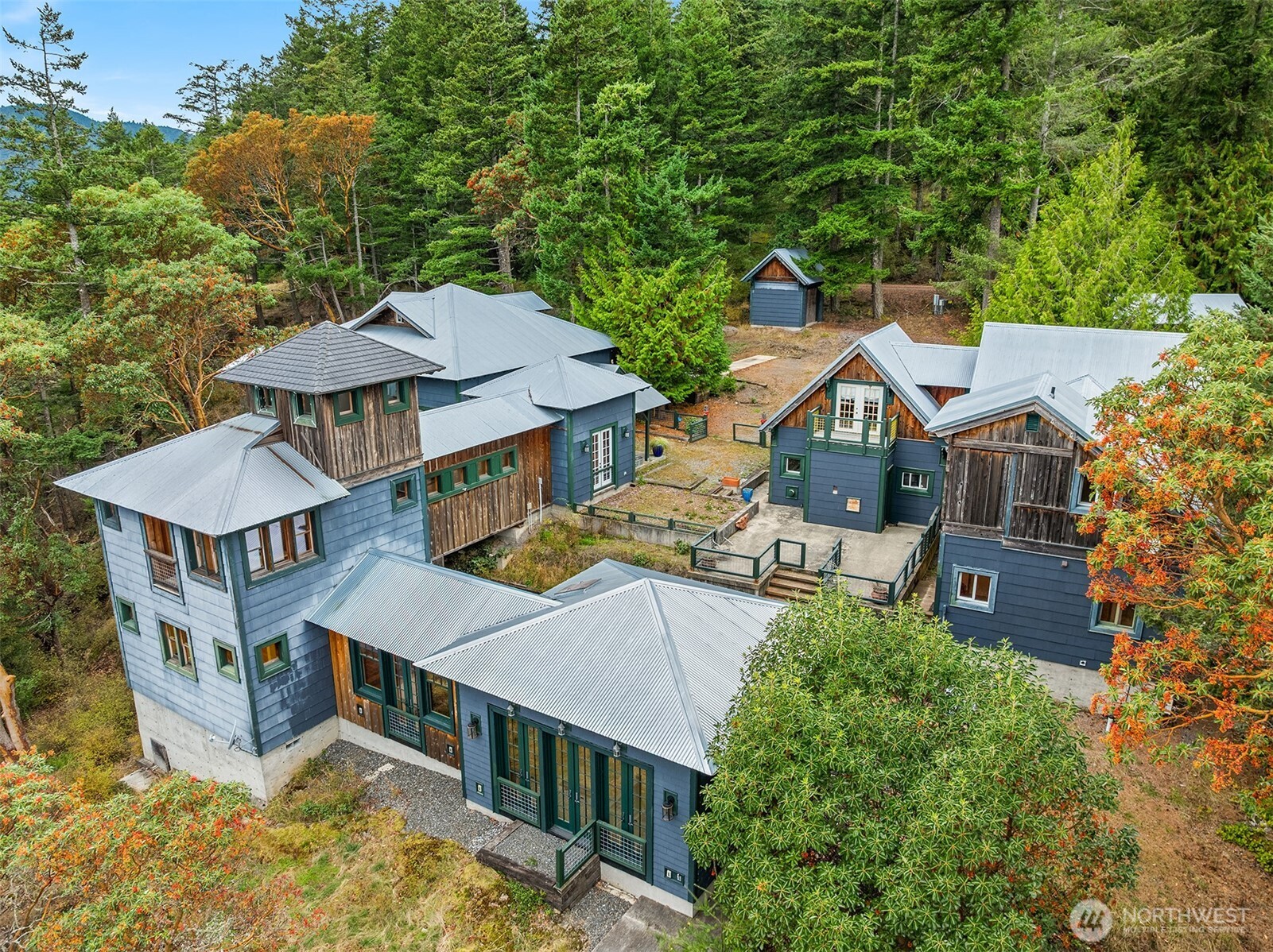 223 Blanc Road Orcas Island, WA 98245 - Photo 35 of 40 an aerial view of a house with swimming pool and porch