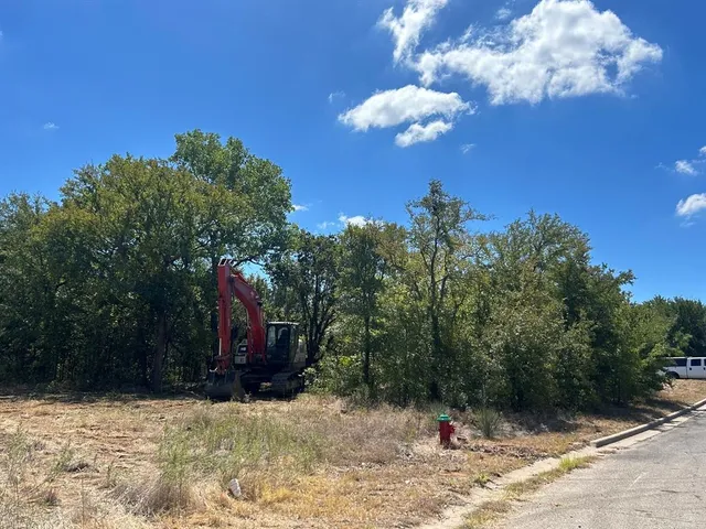 a view of a yard with a snow in front of it