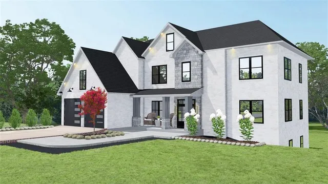 a front view of house with yard and green space