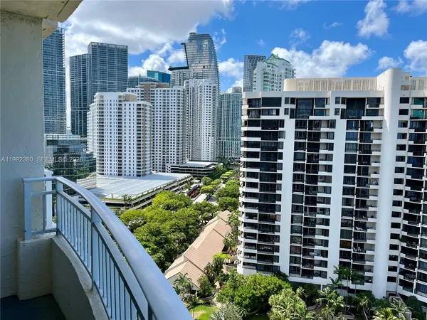 a view of a city from a balcony