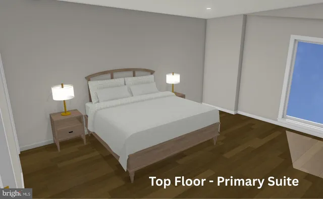 a bedroom with a bed and a night stand