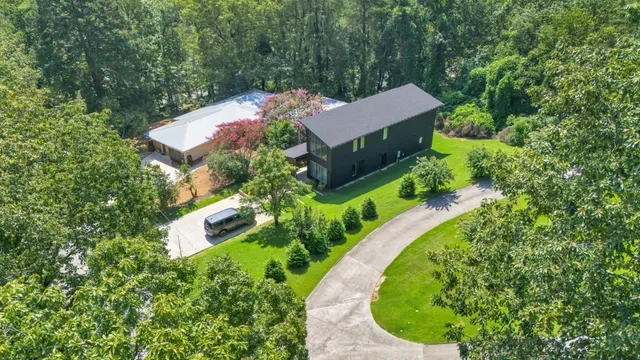 an aerial view of a house