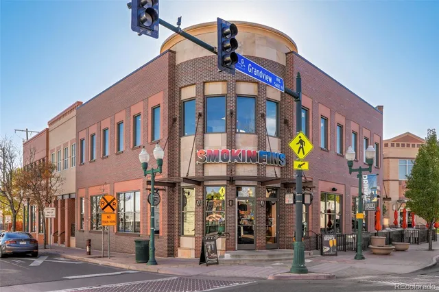 a front view of a building with street