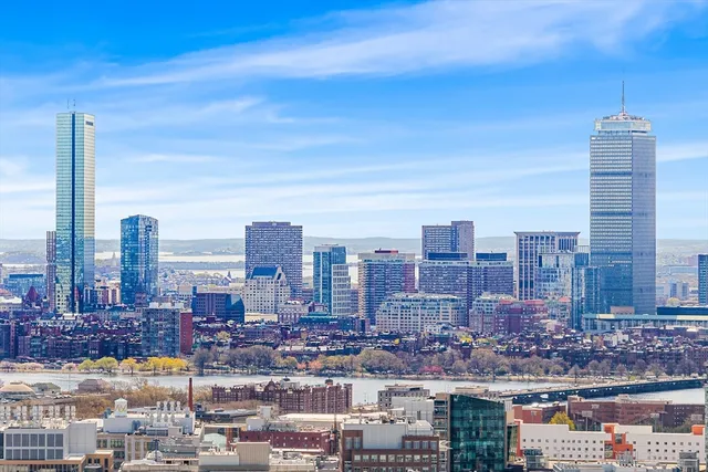 a city view with tall buildings