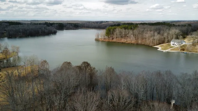 a view of a lake with a mountain in the back