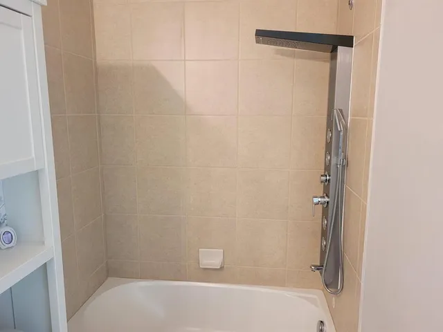 a bathroom with a bathtub