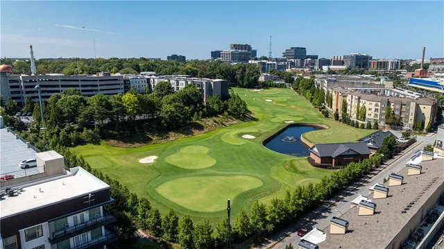 a city view with tall buildings
