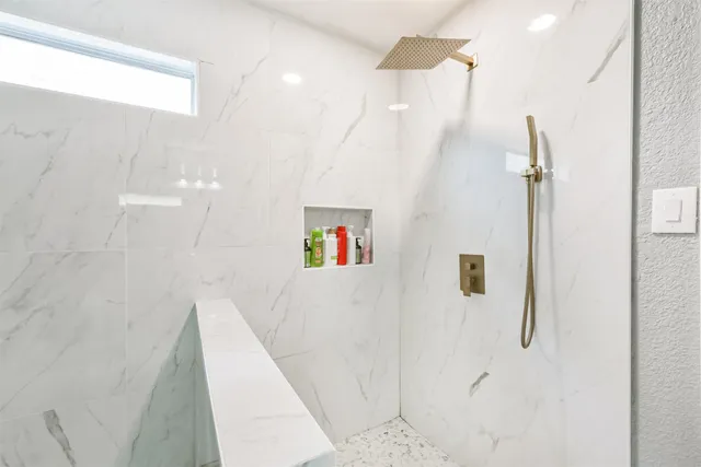 a bathroom with a shower