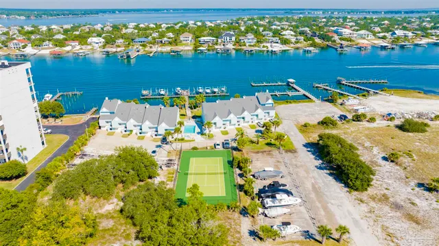 a view of a lake with a large trees