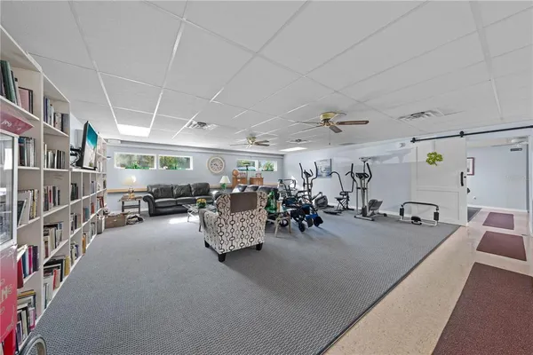 a view of a room with gym equipment