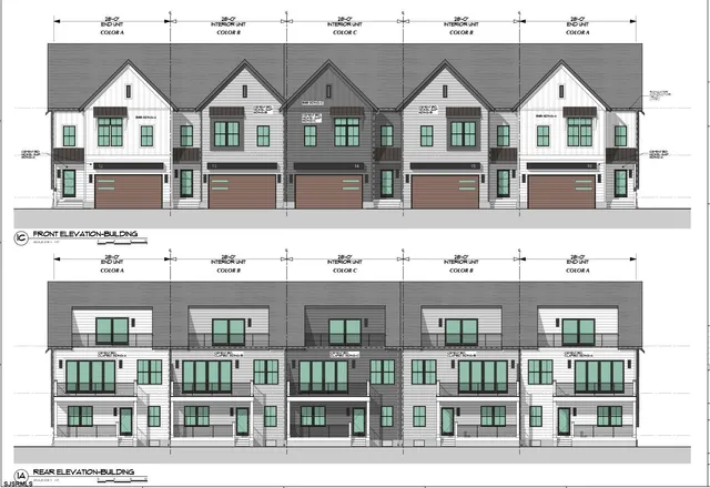 a front view of residential houses