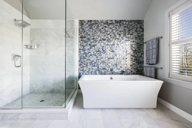 a bathroom with a bathtub