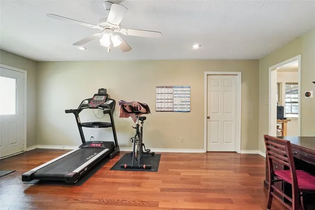 a view of a room with gym equipment