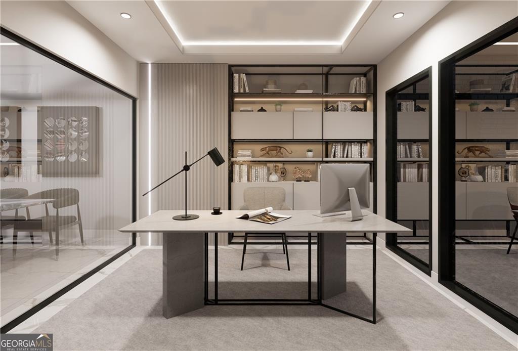 5016 Colton Run Atlanta, GA 30349 - Photo 27 of 31 a room with stainless steel appliances kitchen island granite countertop a table chairs and a refrigerator