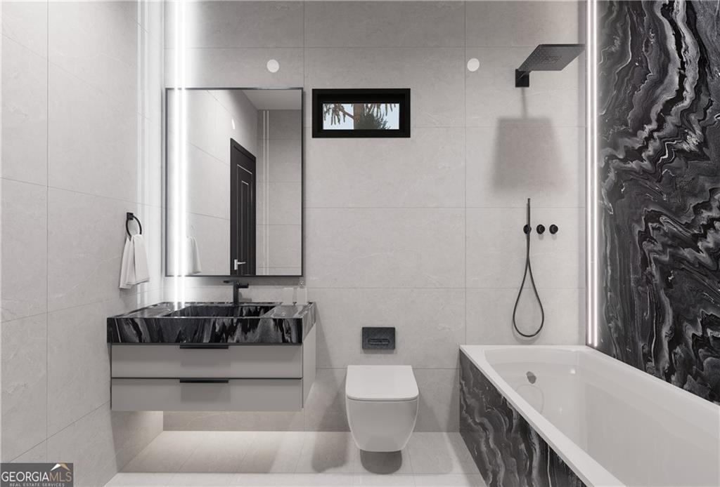 5016 Colton Run Atlanta, GA 30349 - Photo 29 of 31 a bathroom with a double vanity sink toilet and shower