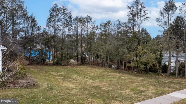 a view of a field with trees in the background