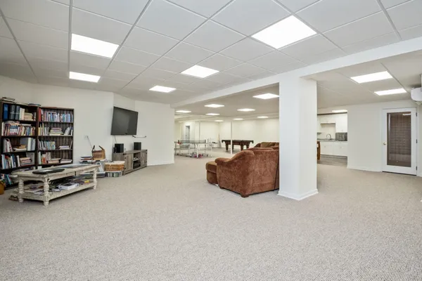 a view of a chandelier in a room