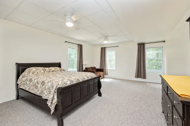 a living room with a fireplace