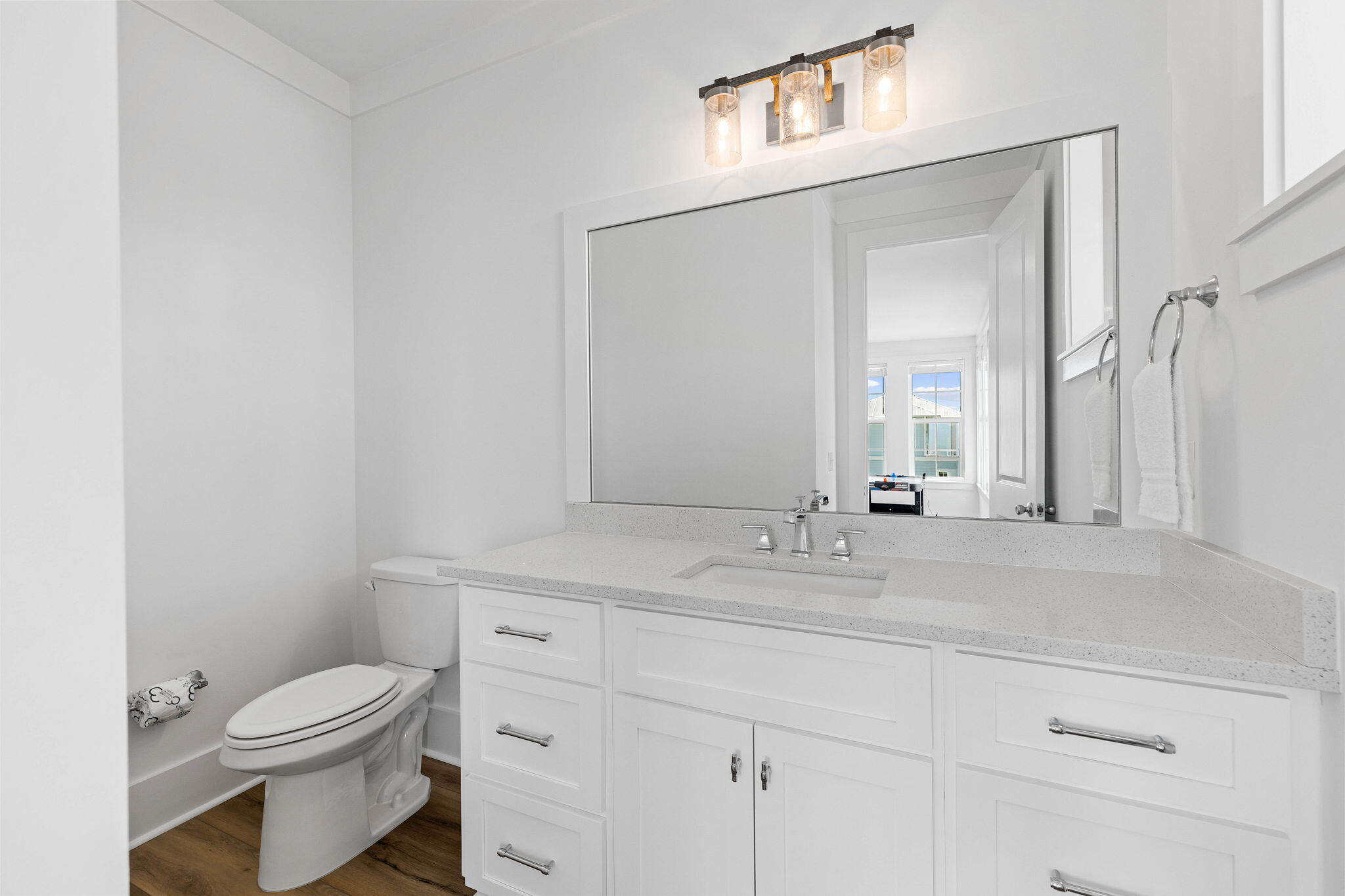 342 Beach Bike Way Inlet Beach Inlet Beach, FL 32461 - Photo 57 of 86 a bathroom with a granite countertop toilet sink and mirror