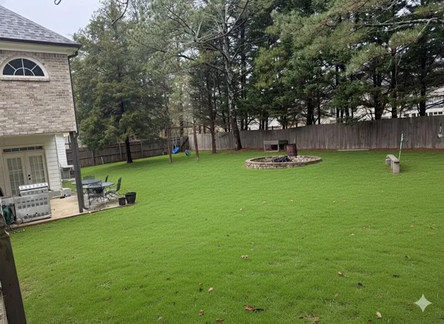 a view of a garden with an outdoor space