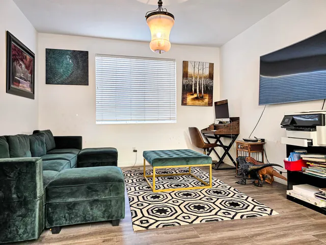 a view of a dining room kitchen and a window