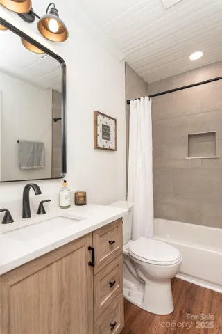 a bathroom with a toilet a sink a mirror and a bathtub