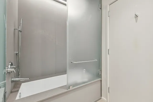 a bathroom with a bathtub