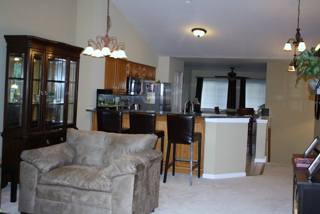 8251 Ripple Ridge Darien, IL 60561 - Photo 14 of 24 a living room with furniture a chandelier a fireplace and a chandelier