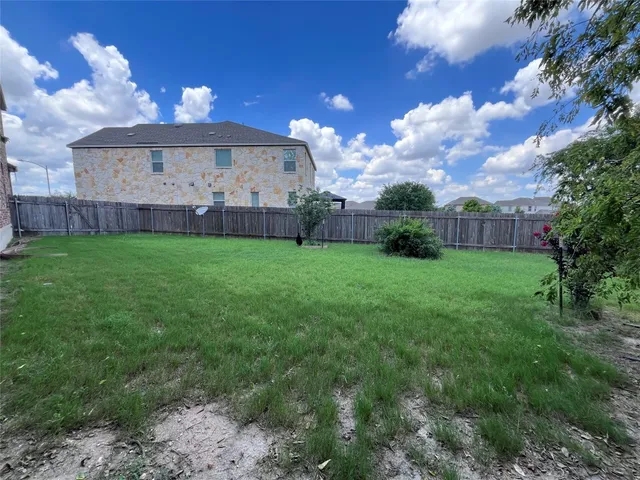 a view of a park with large trees