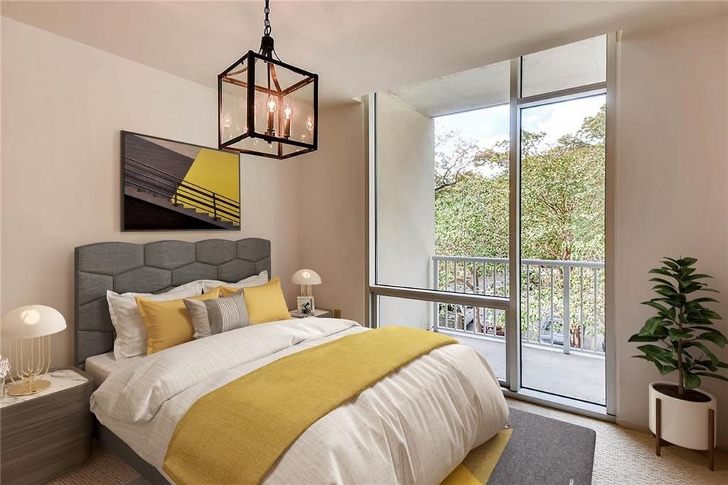 1600 Barton Springs Road, Unit 5208 Austin, TX 78704 - Photo 6 of 11 a bedroom with bed and balcony