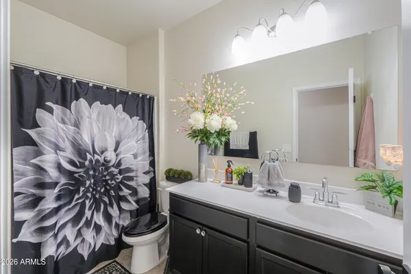 a bathroom with a sink a mirror and a potted plant