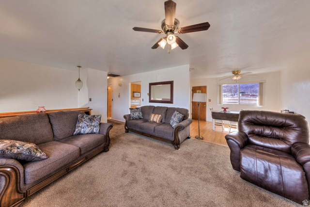 738 Locust Lane Moab, UT 84532 - Photo 6 of 25 Living area with carpet floors and ceiling fan
