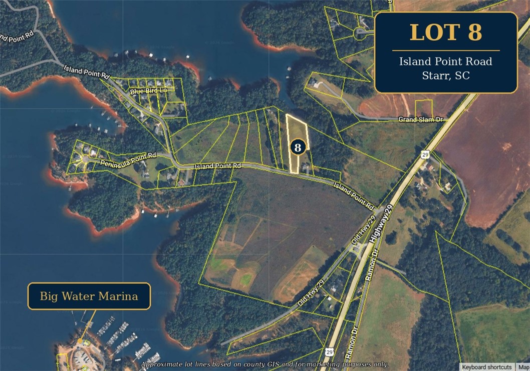 Lot 8 Island Point Road Starr, SC 29684 - Photo 1 of 12 A prime waterfront parcel awaits, offering direct lake access and potential for a private dock.