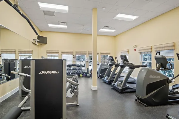 a room with gym equipment