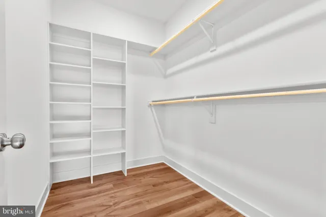a view of an empty walk in closet