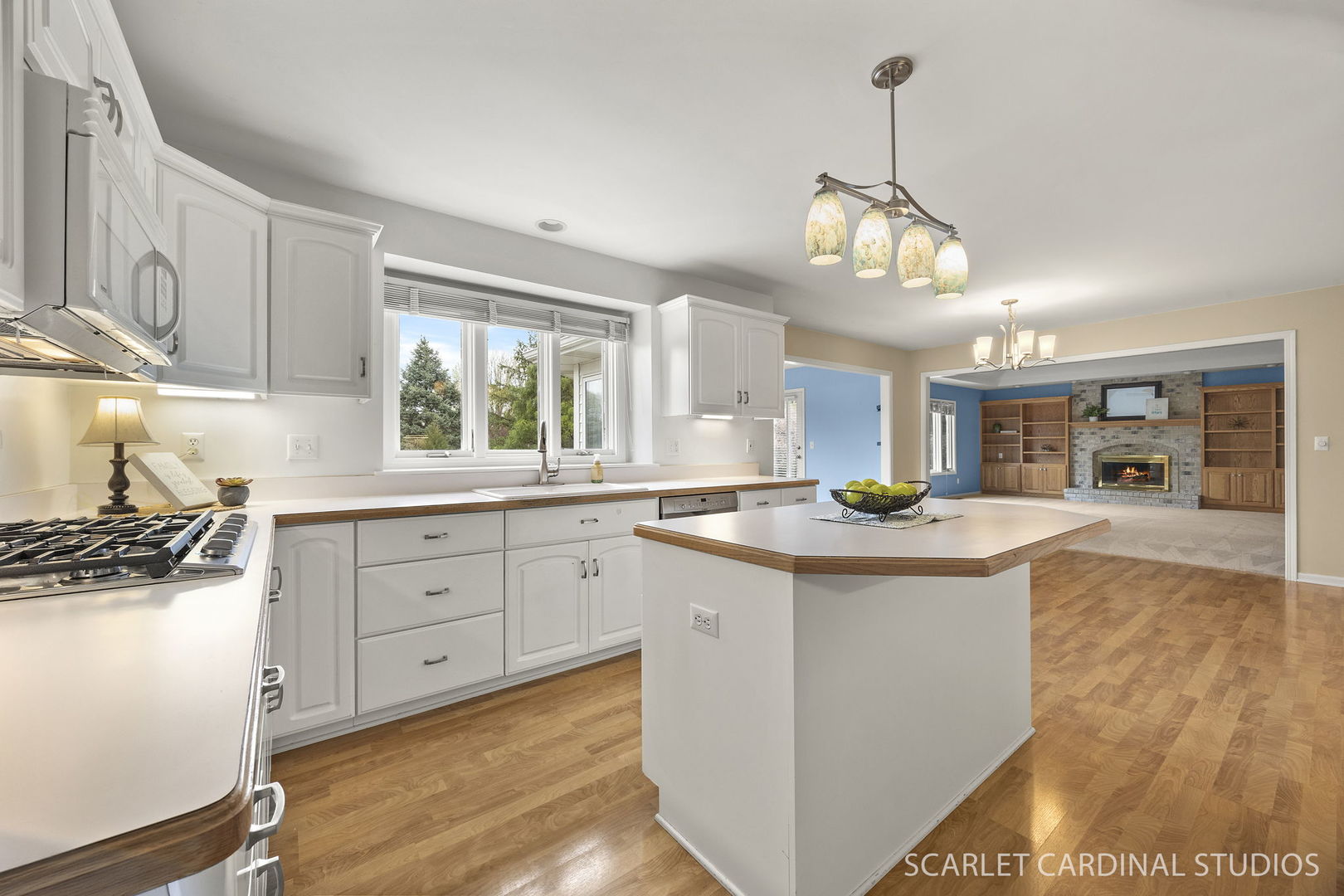 877 Elm Street Sugar Grove, IL 60554 - Photo 9 of 38 a kitchen with stainless steel appliances granite countertop a stove a sink dishwasher and white cabinets with wooden floor