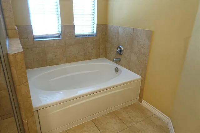a bathroom with a bathtub
