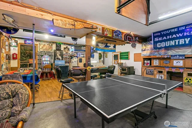 a swimming pool with some trees in the background