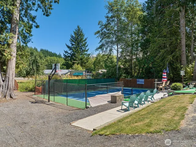 a view of a park with swings