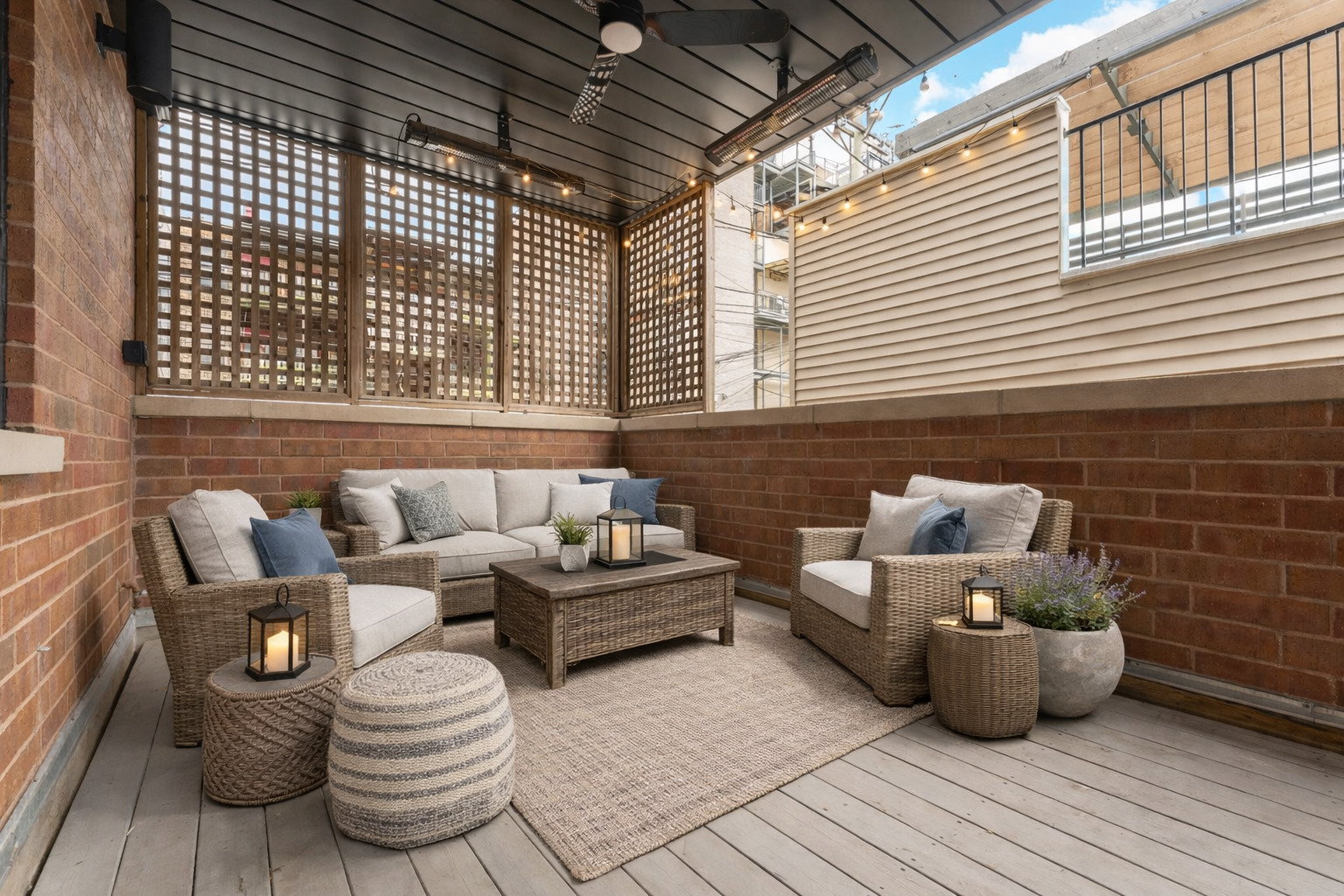 3716 North Kenmore Avenue, Unit 1 Chicago, IL 60613 - Photo 20 of 26 a view of a patio with couches and a table and chairs with wooden floor