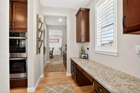 a view of a kitchen cabinets and a counter place