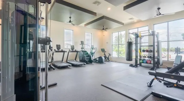 a view of a room with gym equipment